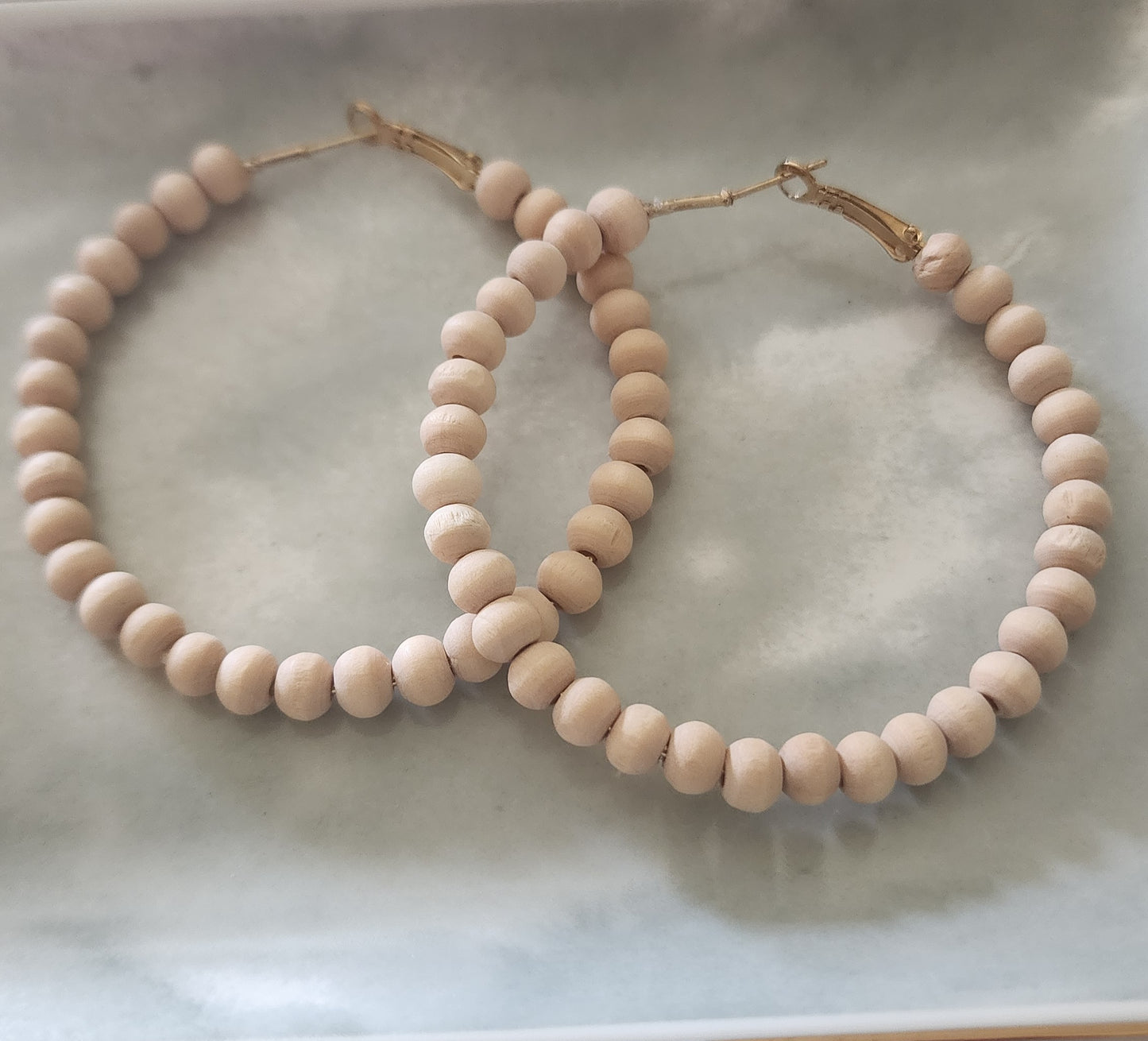 Wooden Natural Beaded Hoops