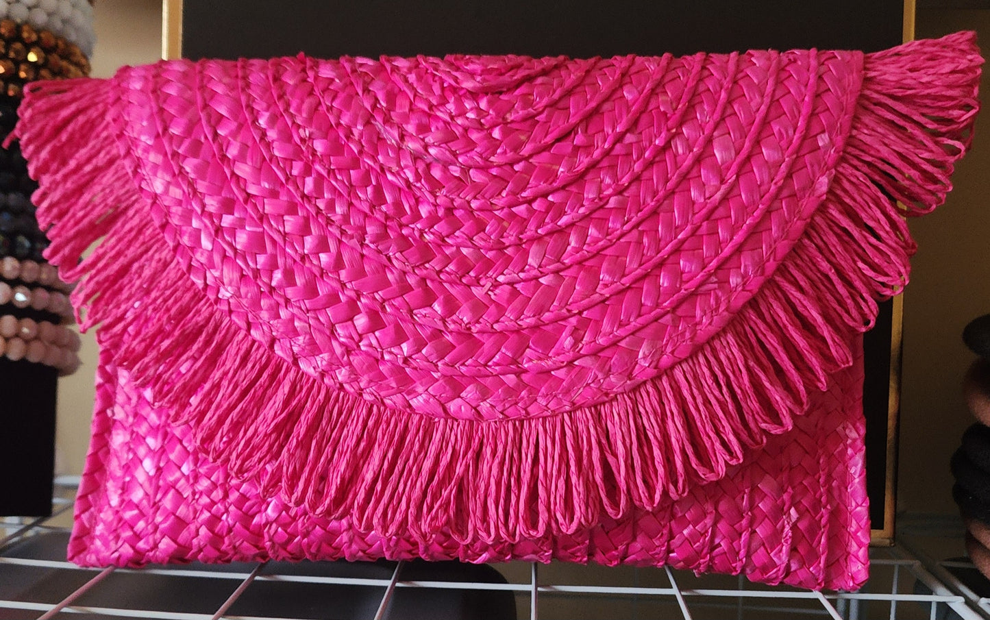 Straw Fringe Clutch